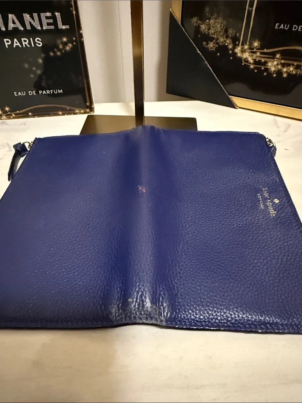 Kate Spade Royal Blue Pebbled Leather Double Zip Wallet